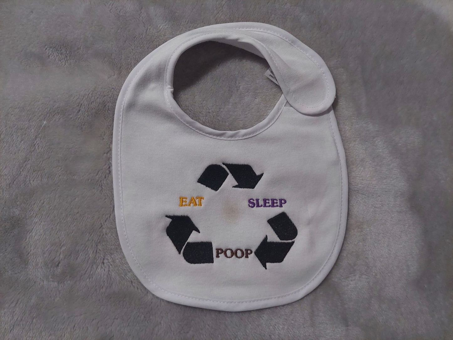 Eat, Sleep, Poop Repeat Cycle Embroidered Velcro Baby Bib
