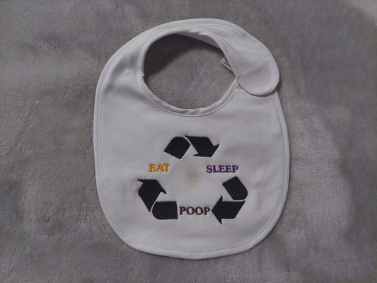 Eat, Sleep, Poop Repeat Cycle Embroidered Velcro Baby Bib