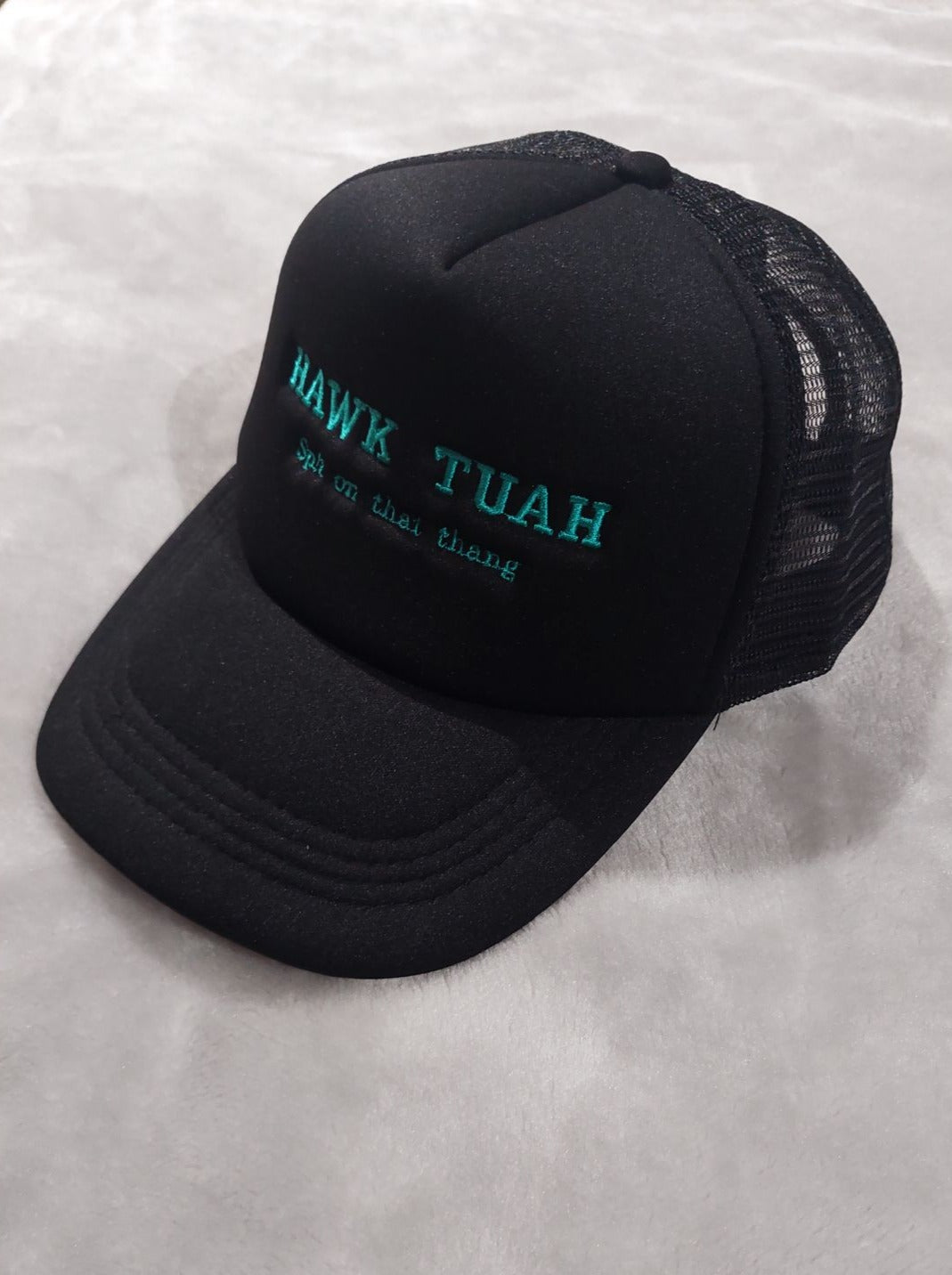 Hawk Tuah Embroidered Mesh Back Trucker Cap