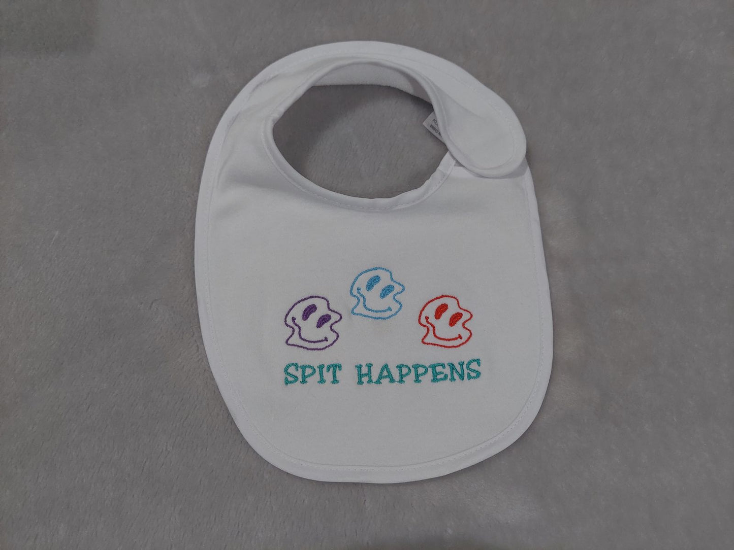 Spit Happens Embroidered Velcro Baby Bib
