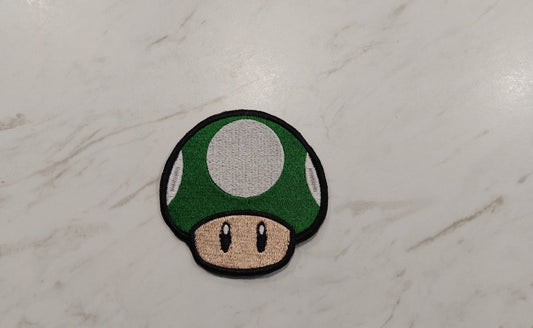 Green Mario Mushroom Iron-on/Sew-on Embroidered Patch